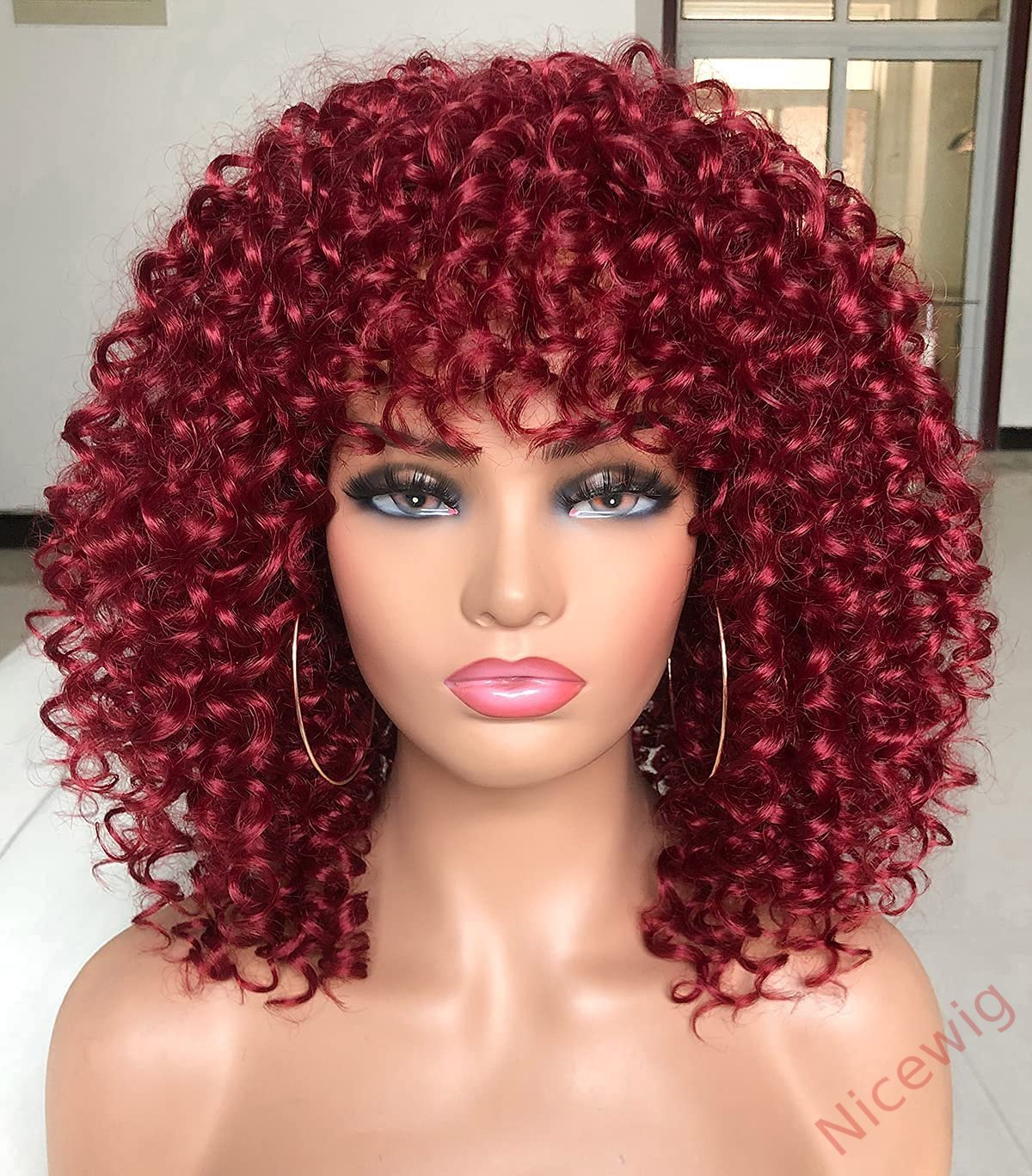 Salt and Pepper Glueless Curly Wig With Bangs